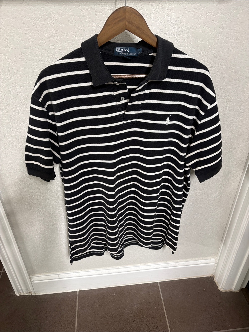 Polo by Ralph Lauren Black and White Horizontal Stripe Polo